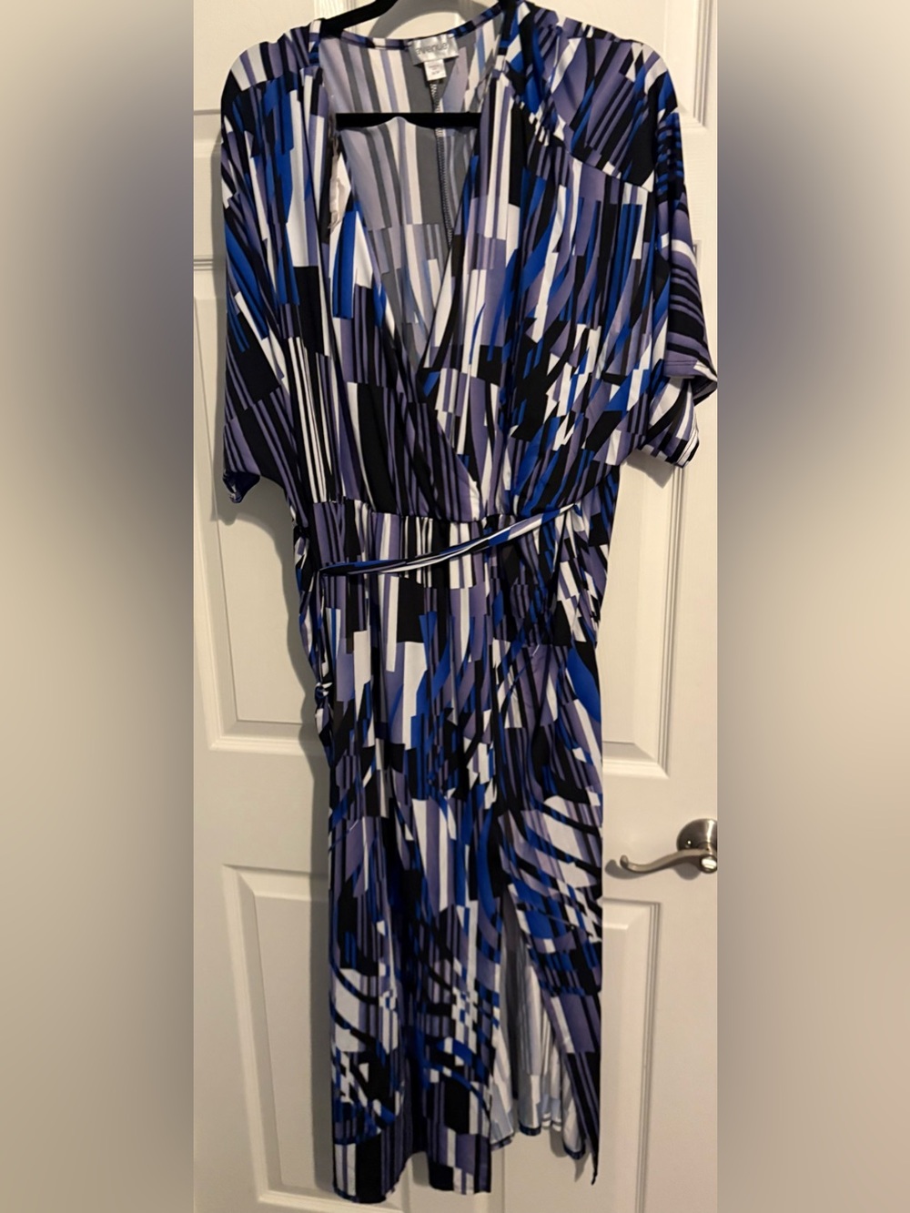 203- Avenue black/blue/purple stripe midi dress